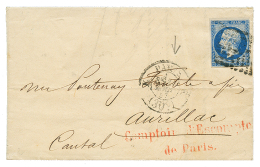1857 20c(n°14) + Cachet Taxe PARIS K/(30c) Sur Lettre Pour AURILLAC. Combinaison Rare. TTB. - Altri & Non Classificati