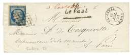 1851 25c(n°4) Pd Obl. Grille + Cursive 48 LE VAST + T.15 VALOGNES Sur Env. Pour PARIS. Cote 450€. TTB. - Other & Unclassified