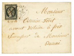 CORSE - Oblitérartion Du 5 JANVIER 1849 : 20c Noir(n°3) Petit Bord De Feuille, Coin Inférieur Droit To - Andere & Zonder Classificatie