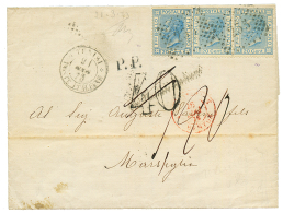 1873 ITALIE 20c(x3) Obl. GC 235 + P.P + TUNISI POSTE ITALIANE Sur Lettre Pour La FRANCE. Un Timbre Fut Perdu Pendant Le - Other & Unclassified