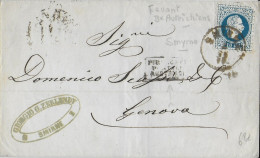LEVANT AUTRICHIEN - 1877 - RARE PRECURSEUR Sur LETTRE De SMYRNE (TURQUIE) Pour GENOVA (ITALIE) - Levante-Marken