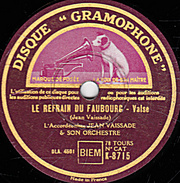 78 T. - 25 Cm - état B - JEAN VAISSADE - LE REFRAIN DU FAUBOURG - UNE FLEUR SUR L'OREILLE - 78 T - Disques Pour Gramophone