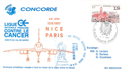 Lettre Enveloppe  Philatélique Concorde Vol Spécial Nice Paris Ligue Contre Le Cancer AF 4791 13.6. 1987 Air France - 1960-.... Storia Postale