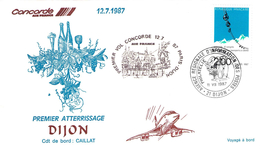 Lettre Enveloppe  Philatélique Concorde 1 Er Atterrissage Dijon  12.07.1987 Air France - 1960-.... Lettres & Documents