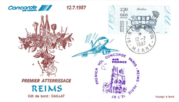 Lettre Enveloppe  Philatélique Concorde 1 Er Atterrissage Reims   12.07.1987 Air France - 1960-.... Lettres & Documents