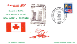 Lettre Enveloppe Philatélique Concorde Vol AF 4874 New York Toronto   18.06.1987 Air France - 1960-.... Storia Postale