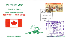 Lettre Enveloppe Philatélique Concorde N° F BVFA  Vol AF 4879 Toronto New York    18.06.1987 Air France - 1960-.... Lettres & Documents