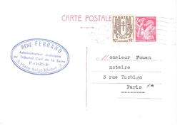 3807 PARIS 113 Carte Postale Entier Iris 2,40 F Yv 654 CP1+ Chaînes Brisées 10 C Yv 670 Ob 1946 - Cartas & Documentos