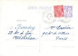 3808 OUISTREAM Calvados Carte Postale Entier Iris 1,20 F Yv 651 CP1 + Marcure 30 C  Yv 547 Ob 1945 - Cartas & Documentos