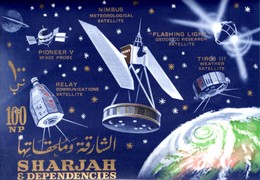 Raumfahrt Star 1964 Sharjah Block 4 ** 9€ Erde Satellit Pioneer Flashing Light Bloc Space Ss Unisphere Sheet Bf VAE - Etats-Unis