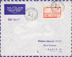 Lettre Timbre 5 F Poste Aérienne Algérie Vol De Nuit 1947 Cachet Alger Gare Section Avion - Poste Aérienne