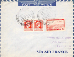 Lettre Poste Aérienne Algérie 1948 20 è Anniversaire De La 1 ère Liaison Amérique Du Sud Timbres 50 C Et 5 Fr Poste Aér - Airmail