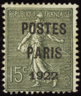 N°  31 15c Semeuse Lignée "Postes Paris 1922" Qualité: (*) Cote: 500  € - Otros & Sin Clasificación