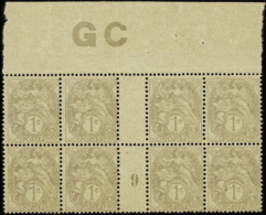 N°  107 1c Gris Bloc De 8 Manchette GC Millésime 9 Qualité: ** Cote: 135  € - Altri & Non Classificati