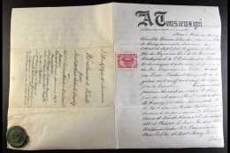 JERSEY 1909 Complete Document (in French) Bearing 1s "Agriculture" Revenue Stamp, Plus Black Wax Seal. For More... - Other & Unclassified