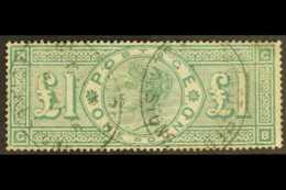 1891 £1 Green, SG 212, Check Letters "G - B", Good Used With Two Light Folkstone Registered Ovals, NE &... - Sonstige & Ohne Zuordnung
