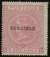 1867 5s Pale Rose With "SPECIMEN" Overprint, SG 127s, Fine Lightly Hinged Mint. Scarce And Attractive, A Couple Of... - Altri & Non Classificati