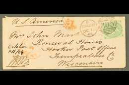 1864 1S GREEN FRANKING TO WISCONSIN, USA (Oct) Neat Envelope, Bearing 1s Green, SG 90 Plate 1, Tied By Torquay... - Other & Unclassified