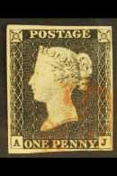 1840 1d Black 'AJ' Plate 3, SG 2, Used With 4 Margins And Light Red MC Postmark. For More Images, Please Visit... - Ohne Zuordnung