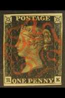 1840 1d Black 'RE', Plate 8, Almost 4 Margins (just Touching At Lower Right) And Red MC Postmark. For More Images,... - Unclassified