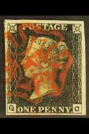 1840 1d Black 'QC' Plate 1b, SG 2, 4 Good To Large Margins And Red MC Postmark. Attractive! For More Images,... - Ohne Zuordnung