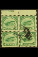 1918 AIR 16c Green "Curtiss Jenny", Sc C2, Fine Used Upper Marginal BLOCK OF FOUR With Plate Number. For More... - Other & Unclassified
