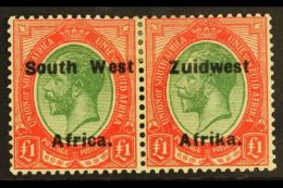 1923-6 Setting VI, £1 Green & Red, Bilingual Overprint Pair, SG 39, Mint, Heavier Hinge Mark. For More... - Africa Del Sud-Ovest (1923-1990)