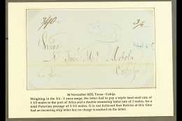 1855 ENTIRE LETTER TO BOLIVIA 1855 (30 NOV) EL From Tacna To Cobija Showing 3½r In Manuscript For The... - Pérou