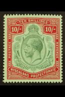 1913-21 10s Green & Deep Scarlet On Green, Wmk Mult Crown CA, SG 96e, Very Fine Mint. For More Images, Please... - Nyasaland (1907-1953)