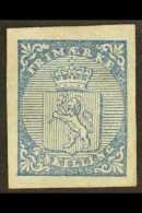 1855 4s Blue Lion (SG 1, Michel 1, Facit 1), Fine Unused No Gum As Usual, Four Large Margins, Fresh Colour, Very... - Other & Unclassified
