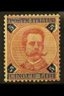 1891 5L Carmine And Blue, Variety "blue Printing Heavily Displaced", Sass 64b, Very Fine Mint. Cat €250... - Non Classés