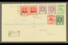 OCEAN ISLAND 1920 Registered Cover To England, Bearing ½d & 1d "Pines," KGV 5d, 6d & 1s Plus "War... - Gilbert- Und Ellice-Inseln (...-1979)