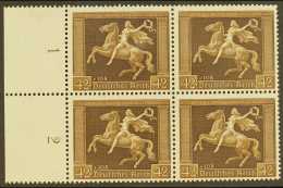 1938 42pf Brown Brown Ribbon (Michel 671y, SG 659), Superb Mint (three Stamps Are Never Hinged) Left Marginal... - Other & Unclassified