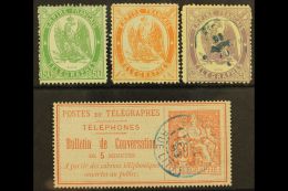 TELEGRAPH STAMPS 1868 (perf) 50c Yellow-green Mint (no Gum), 1f Dull Orange Mint (part Original Gum), And 2f Lilac... - Other & Unclassified