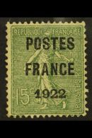 PREOBLITERES 1922 15c Olive With "POSTES / FRANCE / 1922" Precancel, Yvert 37, No Gum, Small Thin.  For More... - Other & Unclassified