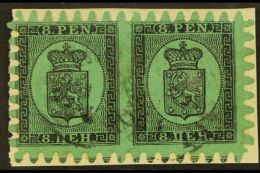 1866-67 8p Black/blue Green, Type III Serpentine Roulette, SG 46, Scarce Intact Cds Used Pair On Piece (1 Pair)... - Sonstige & Ohne Zuordnung