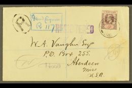 1916 (24 Jan) Registered Cover To USA, Bearing 1907-09 6d Stamp (SG 30) Tied By "George Town" Cds, With... - Cayman (Isole)