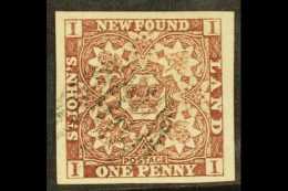 1857 1d Brown Purple, SG 1, Superb Used With Huge Margins All Round And Neat Barred Oval Cancel. For More Images,... - Sonstige & Ohne Zuordnung