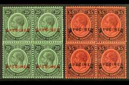 1922 25c Black On Emerald Overprinted "Specimen" In Red And $5 Purple And Black On Red Ovptd "Specimen" In Black,... - Honduras Britannico (...-1970)