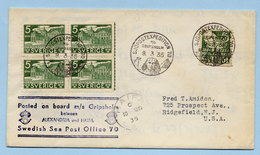 Suède Lettre Du 9-3-1935 Postée à Bord Du Gripsholm Vers USA Entre Alexandrie Et Haifa Sphinx Et Pyramide - Egyptologie