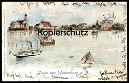 ALTE LITHO POSTKARTE GRUSS AUS WASSERBURG AM BODENSEE 1901 STEMPEL HOTEL SPRINGER Schiff Postcard Ansichtskarte Cpa AK - Wasserburg A. Bodensee