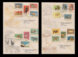 E) 1964 CARIBE, ZOO, FAUNA, ANIMALS, HIPPOPOTAMUS, IIONS, BEAR, HYENA, KANGAROO, ZEBRA, MONKEYS, TIGER, STAMPS OF 5, FDC - Collezioni & Lotti