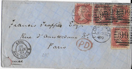 GB - 1869 - ENVELOPPE De LONDON => PARIS Avec ENTREE Par AMBULANT CALAIS - Marcofilia