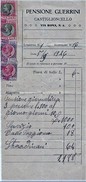 FATTURA 1926 PENSIONE GUERRINI CASTIGLIONCELLO CON 4 MARCHE PER TASSA DI BOLLO LUSSOI E SCAMBI (D172 - Italy