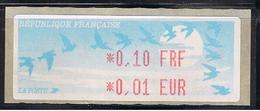 ATM, LISA1, VARIETE D IMPRESSION LETTRES ET CHIFFRES ETROITS, 0.10 FRF/0.01 EUR POSTE DE 54-FROUARD , Papier Jubert - 1990 « Oiseaux De Jubert »