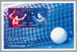 Sweden 2013 Facit # BL38. Joint Issue With China: Table Tennis,SS,  MNH (**) - Nuovi