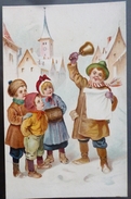 Cpa Litho Couleur ILLUSTRATEUR Style Arthur THIELE ? NS Enfants Enfant Garcon Sonnant Cloche Papier Discours Avis Neige - Thiele, Arthur