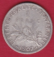 France 1 Franc Semeuse Argent 1907 - Autres & Non Classés