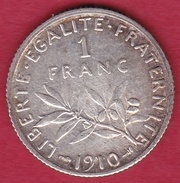 France 1 Franc Semeuse Argent 1910 - Andere & Zonder Classificatie