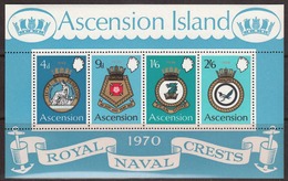 Ascension 1970 Naval Arms Minisheet, Mint No Hinge, Sc# 137a, SG MS134 - Ascensione